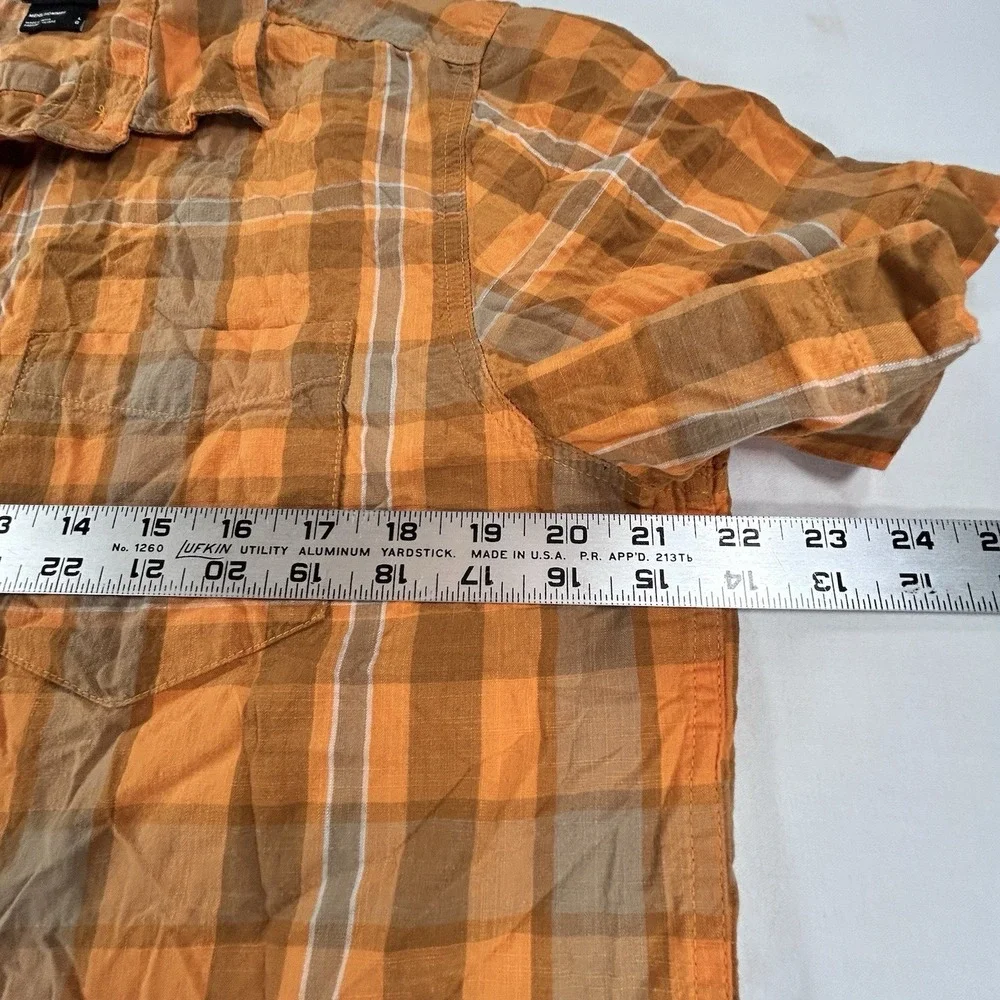 The North Face Short Sleeve Shirt Men Size Large Brown Orange Plaid Button Up